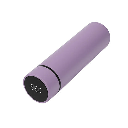 Garrafa térmica Inox com sensor de temperatura digital inteligente e LED para bebidas quentes e frias.
