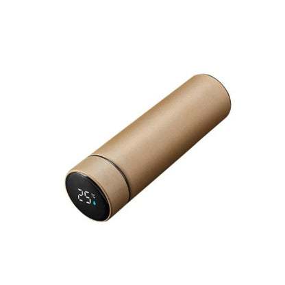 Garrafa térmica Inox com sensor de temperatura digital inteligente e LED para bebidas quentes e frias.