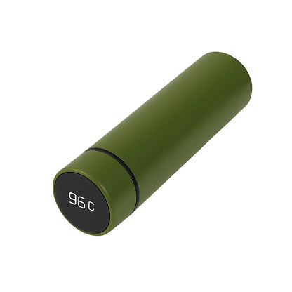 Garrafa térmica Inox com sensor de temperatura digital inteligente e LED para bebidas quentes e frias.