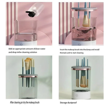 Limpador de pincéis de maquiagem elétrico portátil com plugue USB e escova de borracha.