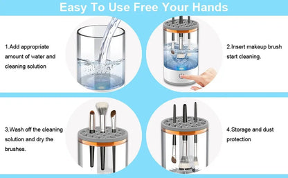 Limpador de pincéis de maquiagem elétrico portátil com plugue USB e escova de borracha.